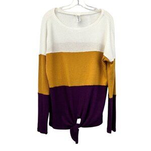 Brenda’s Long Sleeve Colorblock Waffle Knit Knotted Hem Sweater Womens Size Smal